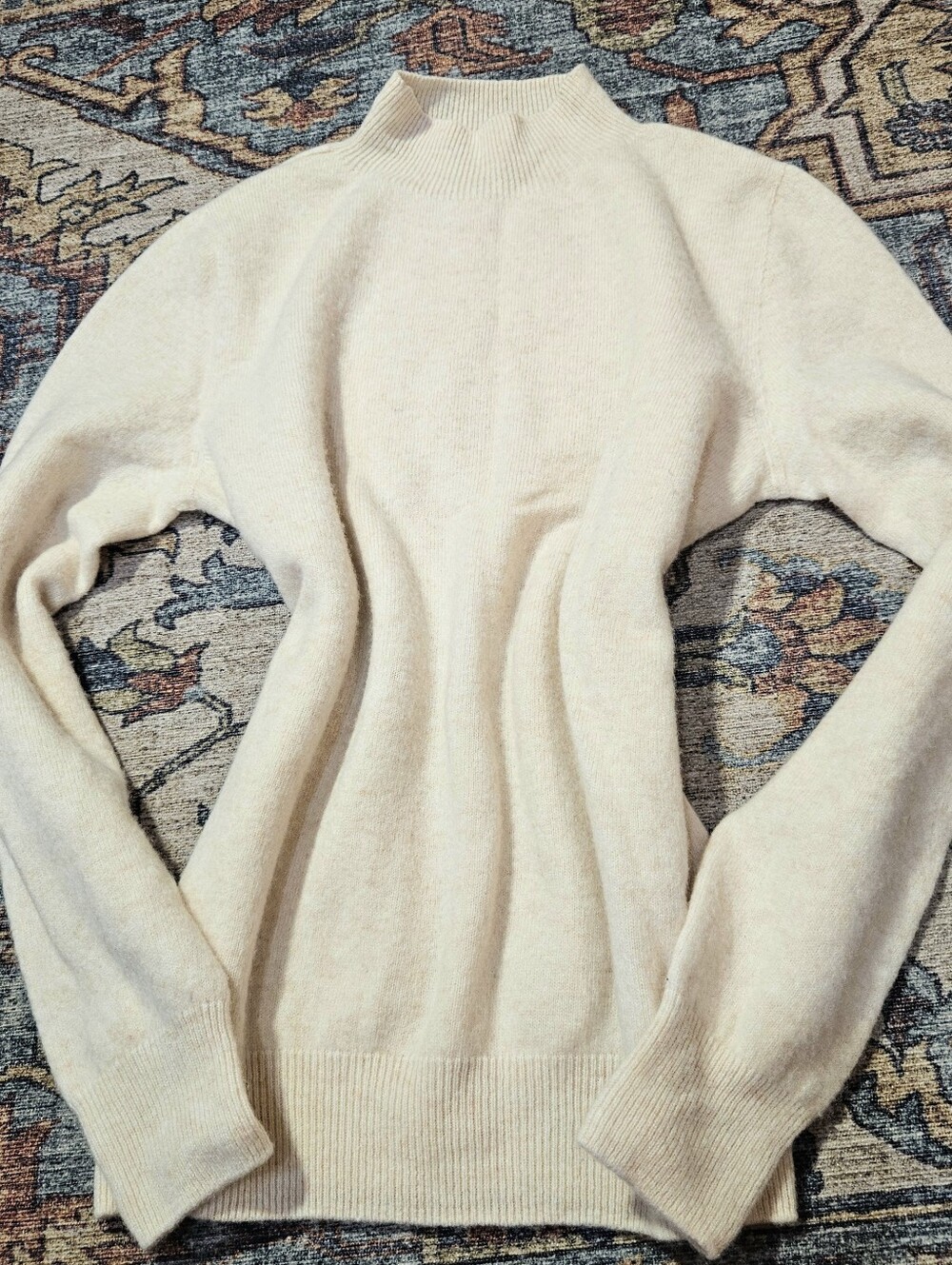 Liny Xin 100% Superfine Merino Wool Mock Neck Sweater Cream S